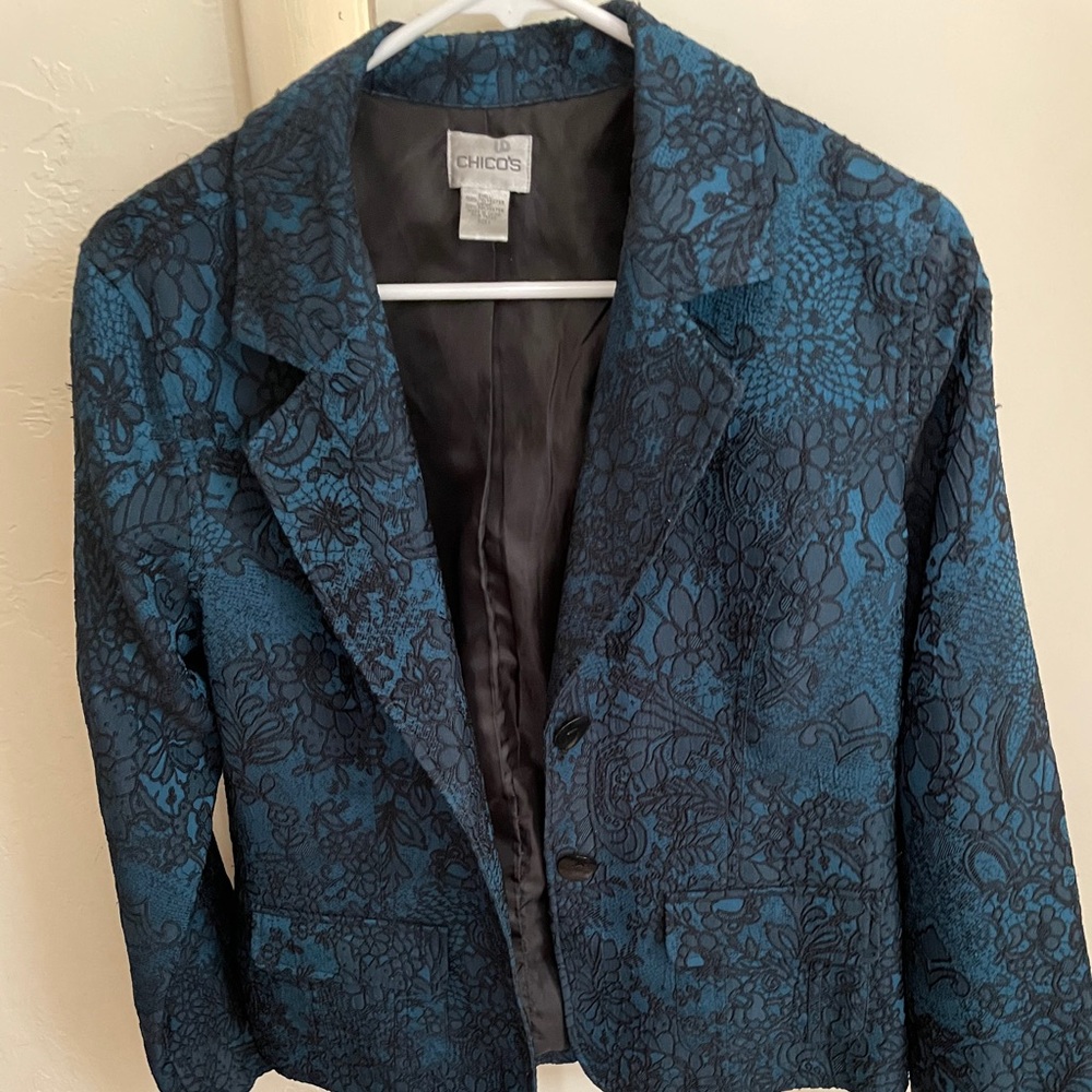 Chico’s blue embroidered jacket